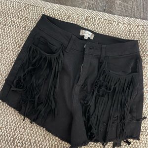 altard state denim fringe shorts